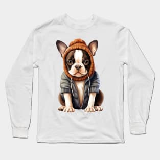 Winter Boston Terrier Dog Long Sleeve T-Shirt